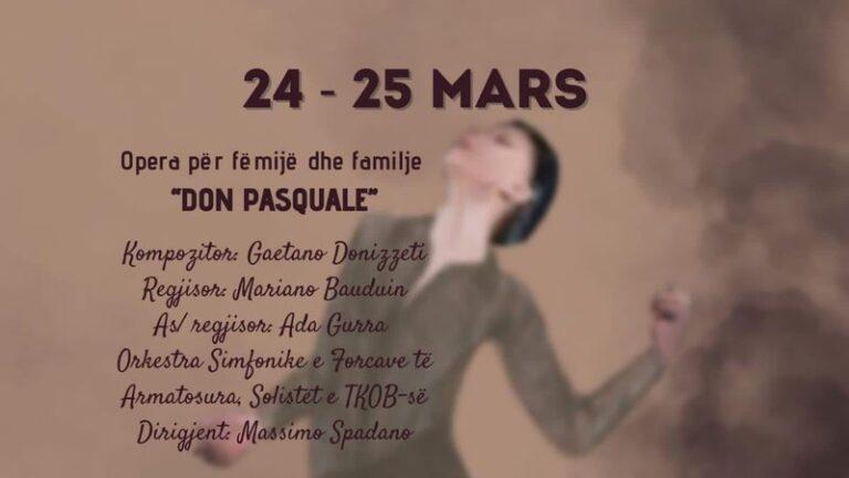 Opera komike “Don Pasquale” me ngjarje që zhvillohen në Romë gjatë shekullit XIX nga artistët e  Teatrit Kombëtar të Operës dhe Baletit