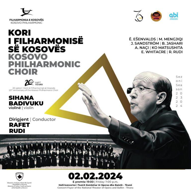 Kori i Filharmonisë së Kosovës nën udhëheqjen e dirigjentit dhe kompozitorit Rafet Rudi, një koncert për 20-vjetorin e krijimi të tij në Teatrin e Operës dhe Baletit